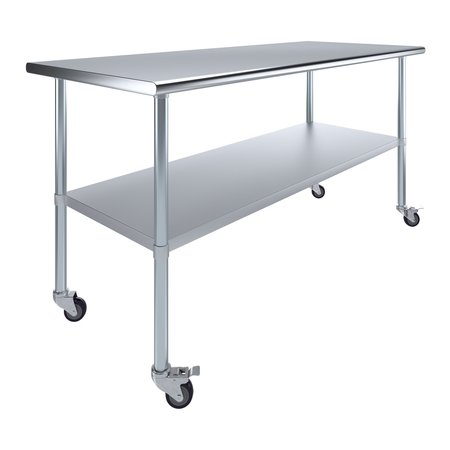 AMGOOD 30x72 Rolling Prep Table with Stainless Steel Top AMG WT-3072-WHEELS